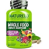 NATURELO Whole Food Multivitamin with Extra Hair, Skin and Nails Support - Beauty Blend with Hyaluronic Acid & Grape Seed - High Potency Biotin, Vitamin C, and Glutathione - 60 Vegan Capsules