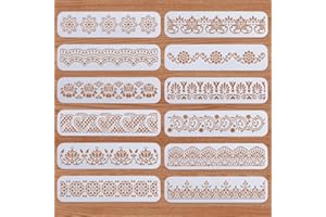 ORIGACH 12 Pcs Flower Border Stencil, Ornate Mandala Border PET Stencil Template for Wall Painting, Hollowed Out Floral Edge Painting Stencils for DIY Wall Wood Canvas Drawing, 11.8x3 inch