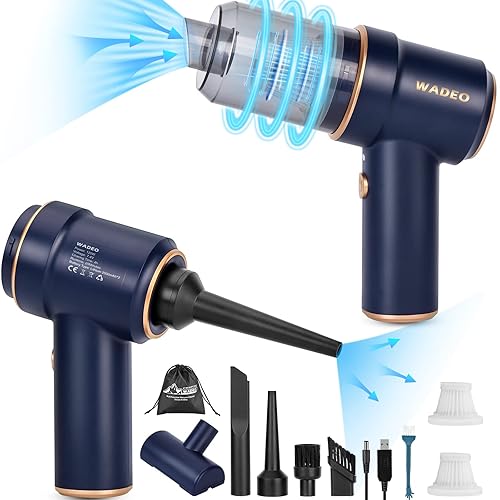 WADEO 18000PA Handheld Vacuum Cleaner with 35min Runtime, 3-Gear Car Cleaner with Complete Accessories, 3-in-1 Mini Cordless Cleaner for Car, Pet, Home (Blue - 9000PA)