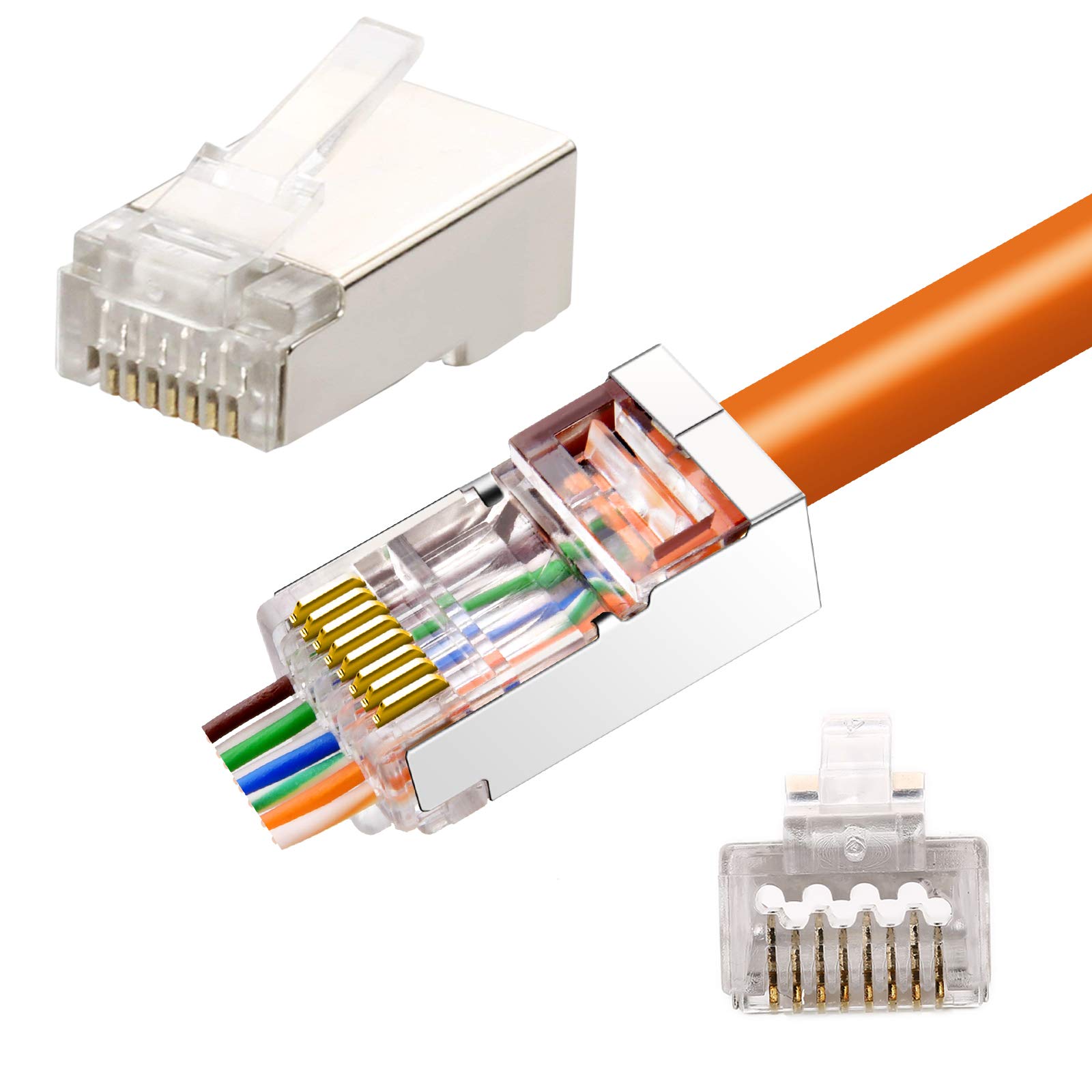 Shield RJ45 Cat6 Cat6a Pass Through Connectors Gold