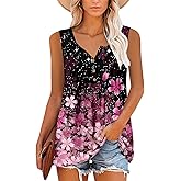 MODARANI Casual Summer Shirts for Women Flowy Tunic Tops Fit and Flare Floral Blouses