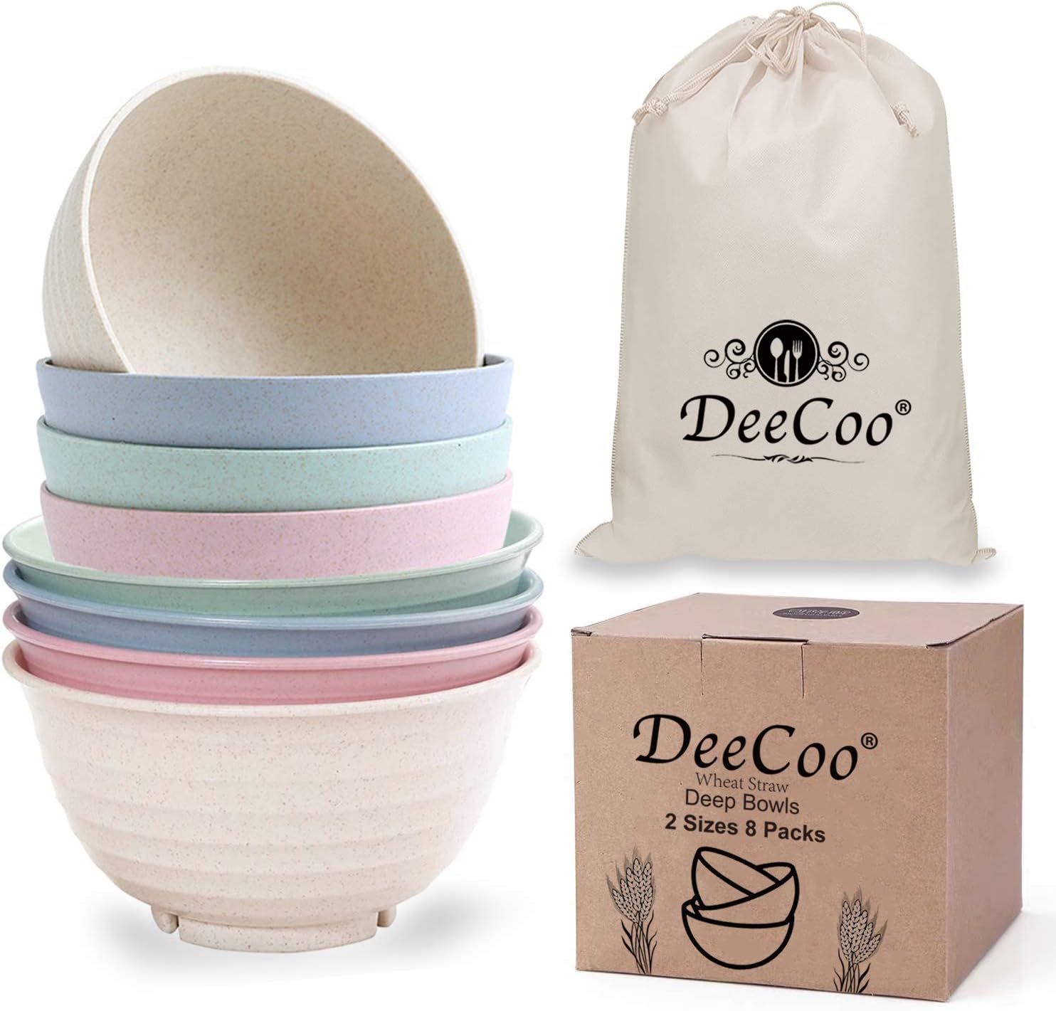  | DeeCoo Mixed Size Unbreakable Cereal Bowls - 24, 30 OZ Wheat Straw Fiber Lightweight Bowl Sets 8 - Dishwasher & Microwave Safe - for Children, Rice, Soup, Salad Bowls: Cereal Bowls