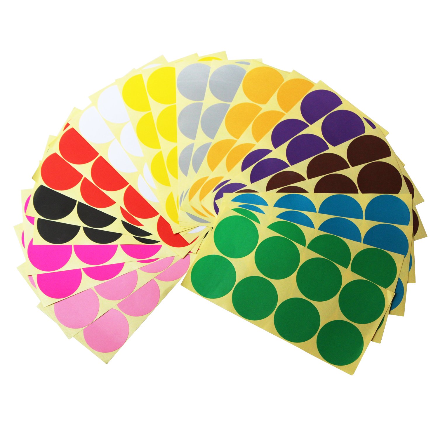 LJY 192 Pcs Large Round Stickers 50mm, 12 Assorted Colours Dot Stickers, Self Adhesive Coloured Sticky Labels for Colour Coding, Moving House, Warehouse Inventory and Event Marking (24 Sheets)