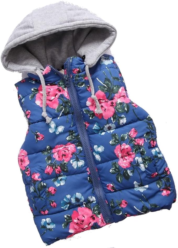 Little Toddler Baby Girls Hooded Winter Vest Floral Autumn