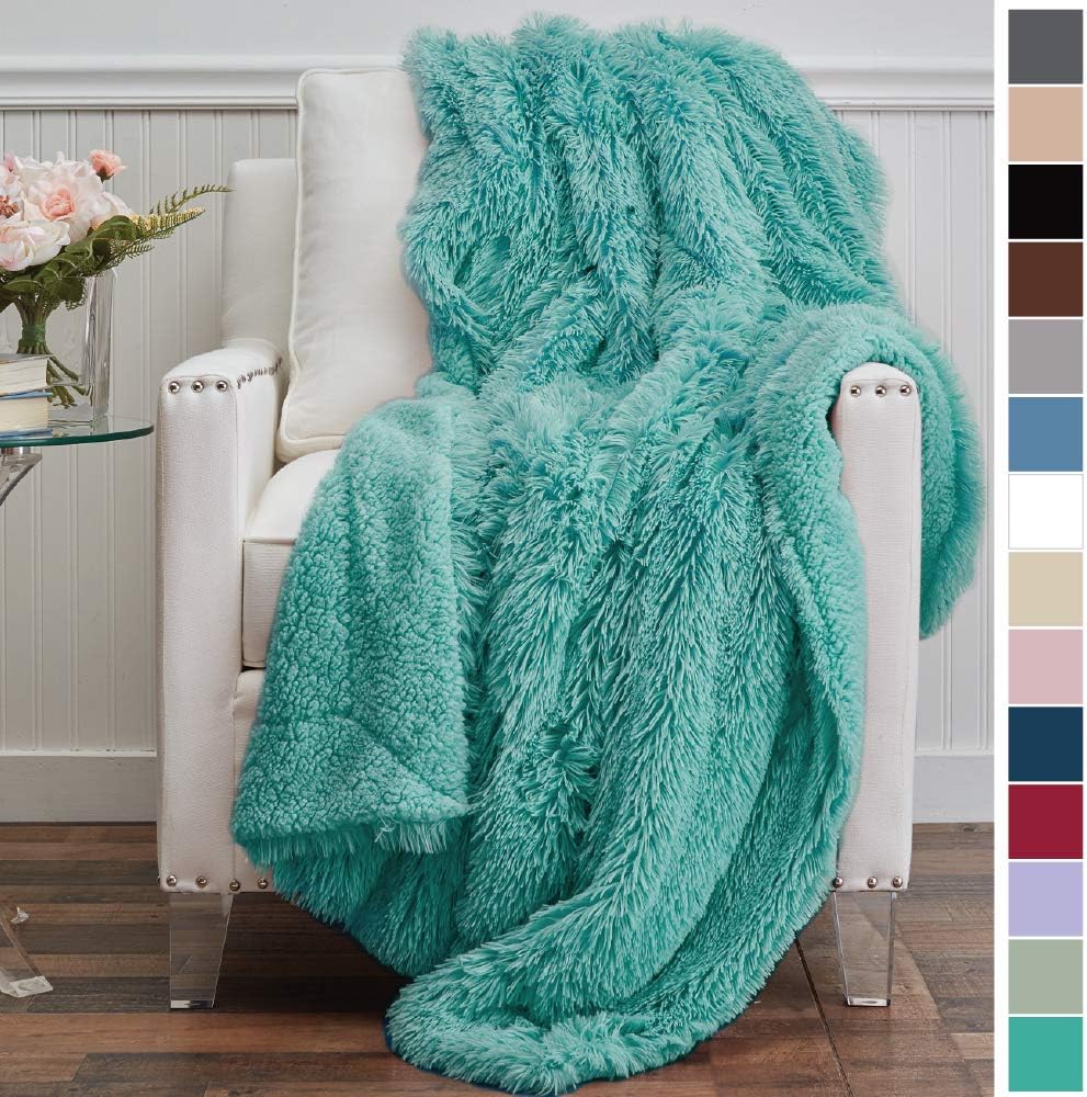 The Connecticut Home Company Shag with Sherpa Reversible Throw Blanket, Super Soft, Large Plush Wrinkle Resistant Blankets, Warm Hypoallergenic Washable Couch or Bed Throws, 65x50, Dusty Rose: Home & Kitchen