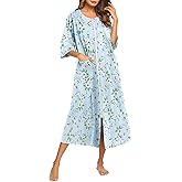 Ekouaer Women's Zipper Robe 3/4 Sleeve Housecoats Full Length House Dress Loungewear Long Nightgown with Pockets