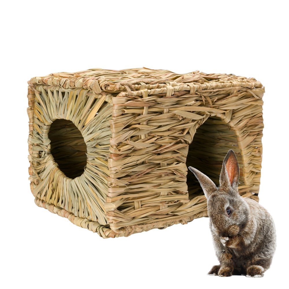Mkono Natural Seagrass Mat Bed Hideaway Toy, Hand Woven for Rabbit
