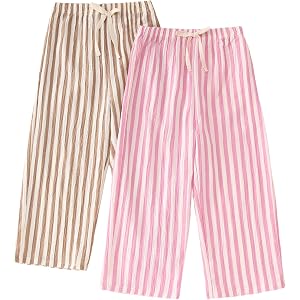IZYJOY Toddler Girl Boy Pants Striped Wide Leg Casual Pant 2 Pack Elastic Waist Summer Fall Trousers Kids Loose Long Pants
