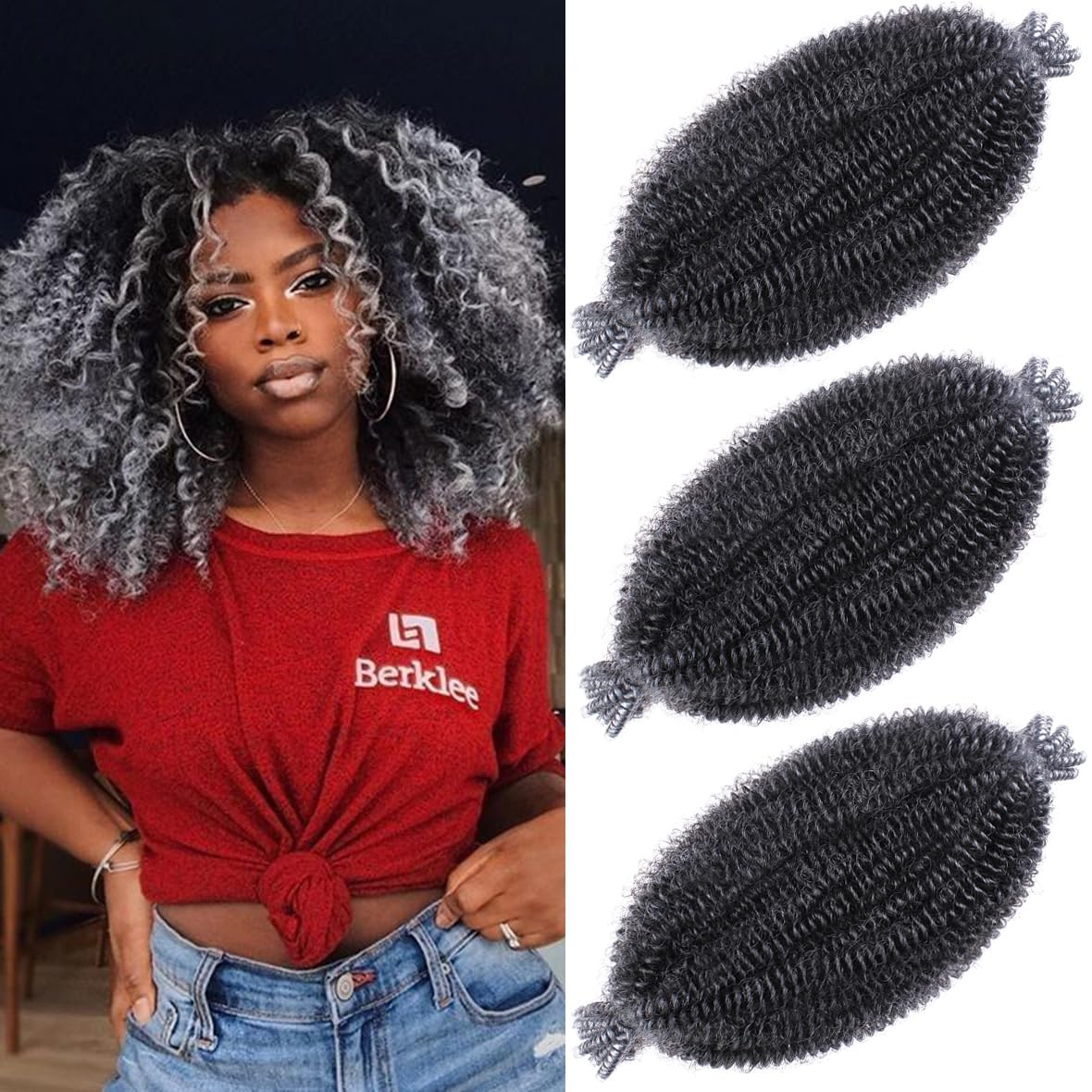 Leeven 16 Inch Springy Twist Hair for Afro Marley Locs 3 Packs Afro Kinky Curly Marley Braiding Hair Extensions Pre Separated Popping Spring Twist Crochet Hair for Distressed Locs/TGREY#