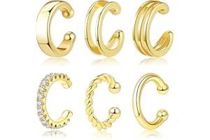 Poxtex Ear Cuffs for Women Non Piercing 14K Gold Plated 925 Sterling Silver Earrings Fake Piercing Small Hypoallergenic Tiny Dainty Cubic Zirconia Clip on Nose Cartilage Hoop Mother Day Jewelry Gifts for Mom