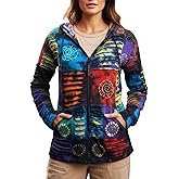 Agan Traders Zip-Up Women's Fashion Hoodies & Sweatshirts - Auspicious Symbols Multi-Colored Patched Light Jackets for Women