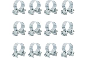 ISPINNER 12pcs 11-13mm Mini Fuel Injection Hose Clamps, Zinc Plated Steel Adjustable Pipe Hose Clip Tube Clamps (7/16" - 1/2" Dia)