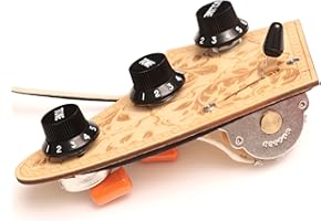 LAMSAM Prewired 𝗪𝗶𝗿𝗶𝗻𝗴 𝗛𝗮𝗿𝗻𝗲𝘀𝘀 for Electric Guitar with Triple Single Coil Pickups, Pre-soldered Wiring Kit Included Smooth 5-way Blade Switch 2 Tone 1 Volume Pots Orange Capacitor, Black