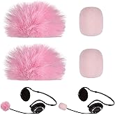 Headset Mic Foam Cover, 4 Pieces Mini Pink Microphone Windscreen High-Density Windshield Lapel Headset Microphone Foam and Furry Cover for Lavalier Microphones, Noise Reduction