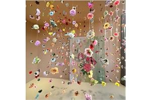Sumlache 20PCS Artificial Hanging Flower Set with Finished Handmade Curtains, Floating & Ceiling Decor for Birthday and Weddi