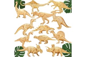 BOLZRA Metallic Gold Plastic Dinosaurs Figurine Toys, 12PCS Jumbo Golden Dinosaur Figures for Boys Girls, Baby Shower, Bridal Shower Decorations, Kids Dino Themed Birthday Party Supplies Cake Topper