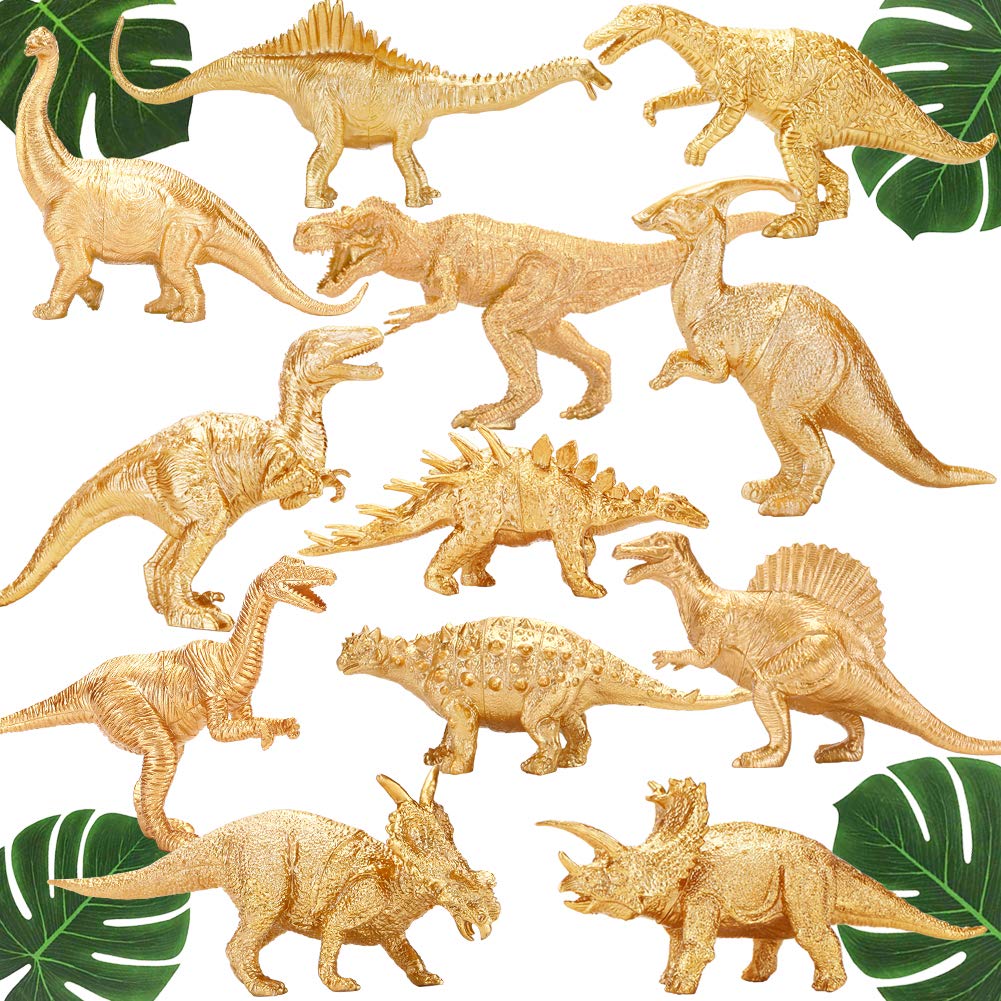 Metallic Gold Plastic Dinosaurs Figurine Toys, 12PCS Jumbo Golden