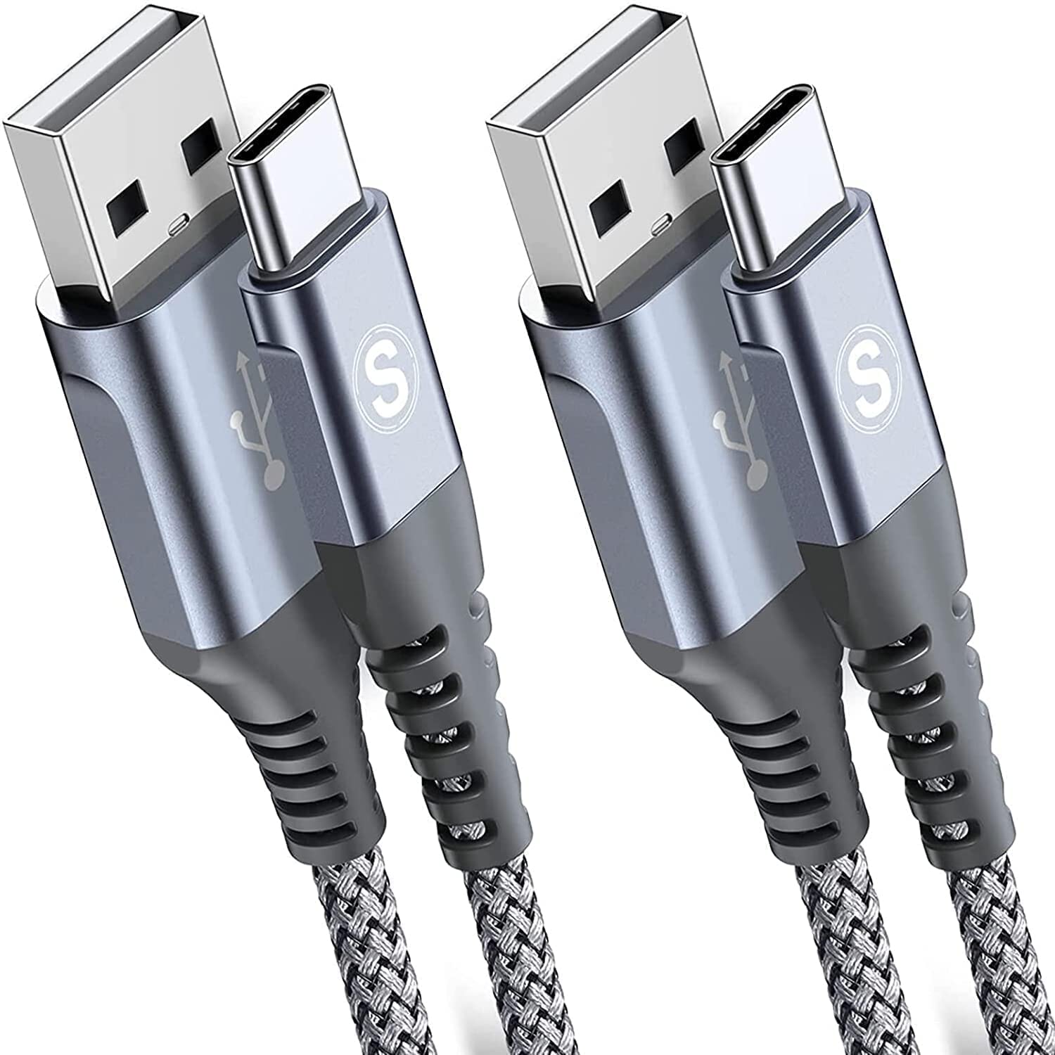 Photo 1 of sweguard USB Type C Cable 3.1A Fast Charging [2Pack,6.6ft+3.3ft], USB-A to USB-C Charger Nylon Braided Cord for Samsung Galaxy S21 S20 S10 S9 S8 Plus,Note 20 10 9 8 7,A71 A51 A32,LG,Moto,PS5-Grey