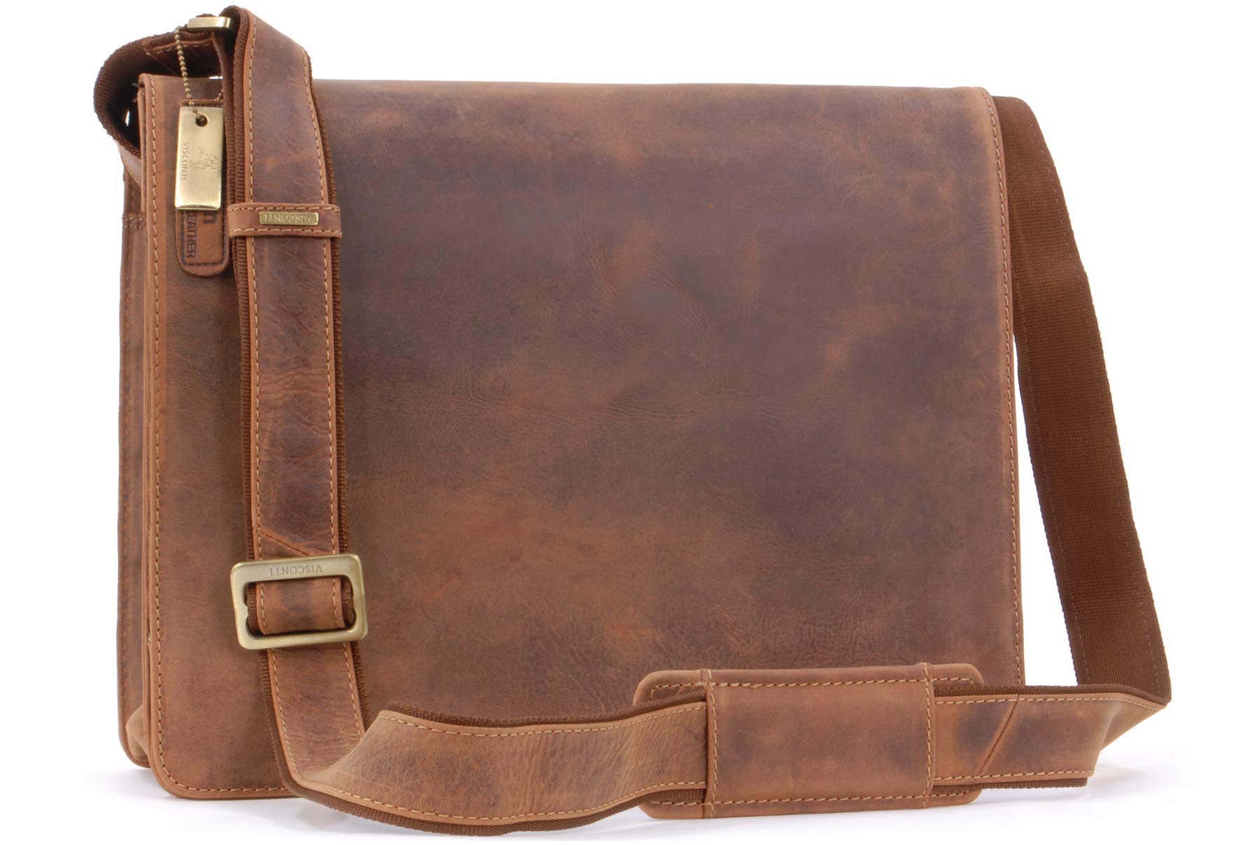 VISCONTI - Leather Messenger Shoulder Bag For Men - Fits 13 to 14 Inch Laptop - Medium/Large Work Bag For A4 Notebooks - 18548 Harvard - Oil Tan