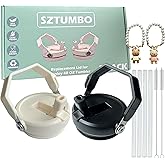 Sztumbo 2 PCS Handle Flip Straw Lid Replacement for Stanley 40 oz Tumbler,Spill Proof and Splash Resistant Tumbler Cover,with 2 Cleaning Brush and 2 Matching Straw(Cream and pure black)