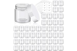 TUZAZO 48 Pack 4 Oz Plastic Container Jars with Lids and Labels BPA Free, Empty Round Clear Cosmetic Containers Plastic Slime Jars for Lotion, Cream, Ointments, Body Butter, Travel Storage (48)