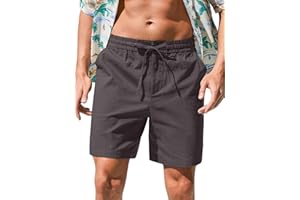 RQP Mens Cotton Linen Shorts Casual Drawstring 7inch Inseam Shorts Stretch Summer Beach Wear