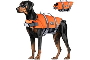 ANNICOO Dog Life Jacket with Reflective Stripes,High-Buoyancy Dog Life Vest, Pet Safety Swimsuit Preserver for Swimming Pool Beach Boating (L)