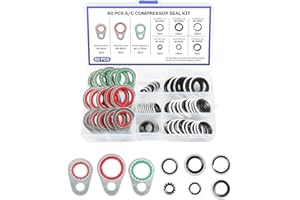 TSUGAMI 60PCS Car AC Gasket Kit, Multiple Sizes Vehicle AC Compressor Bonded Seal Assortment Set, Versatile Automotive Air Co