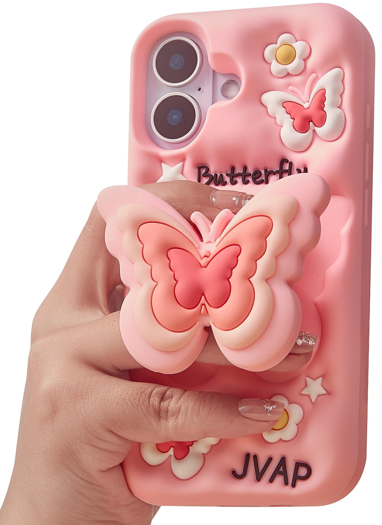 TUFTA Cute 3D Butterfly Pop-Up Stand and Grip Phone Case for Samsung Galaxy S25 Plus, Kawaii Cartoon Soft Silicone Phone Cover, Adorable Girly Design for Girls, Kids, Teens, and Women