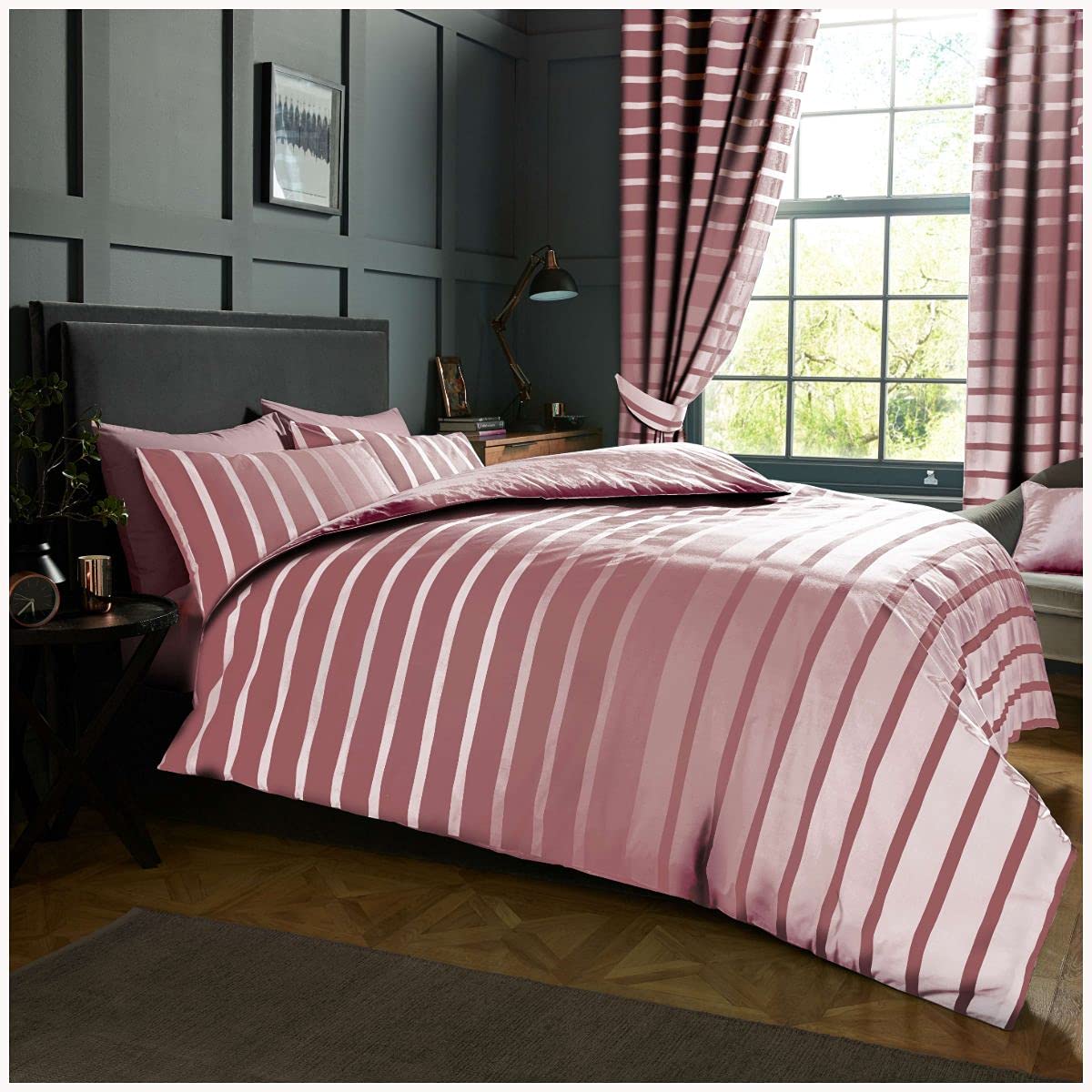 GC GAVENO CAVAILIA Premium Oscar Stripe Duvet Cover, Easy Care Soft & Cosy Reversible Printed Lined Quilt Set Bedding, Polycotton, Blush Pink, King
