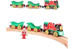 Battery Operated Powered Engine Locomotive Train for Wooden Train Track,Christmas Train Set with Lights and Sounds Toys Gift 