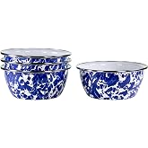 Golden Rabbit Enamelware Salad Bowls, 24 ounce, Cobalt Swirl, Set of 4 | Set of 4 Bowls, 24 ounces
