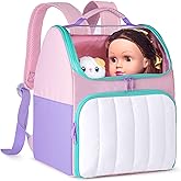 LoDrid 18 Inch Doll Carrying Backpack with Top Clear Window, Lightweight Puffy Storage Bag with Handle and Adjustable Straps, Travel Carrier Case for Dolls Clothes and Accessories, Pink, Bag Only