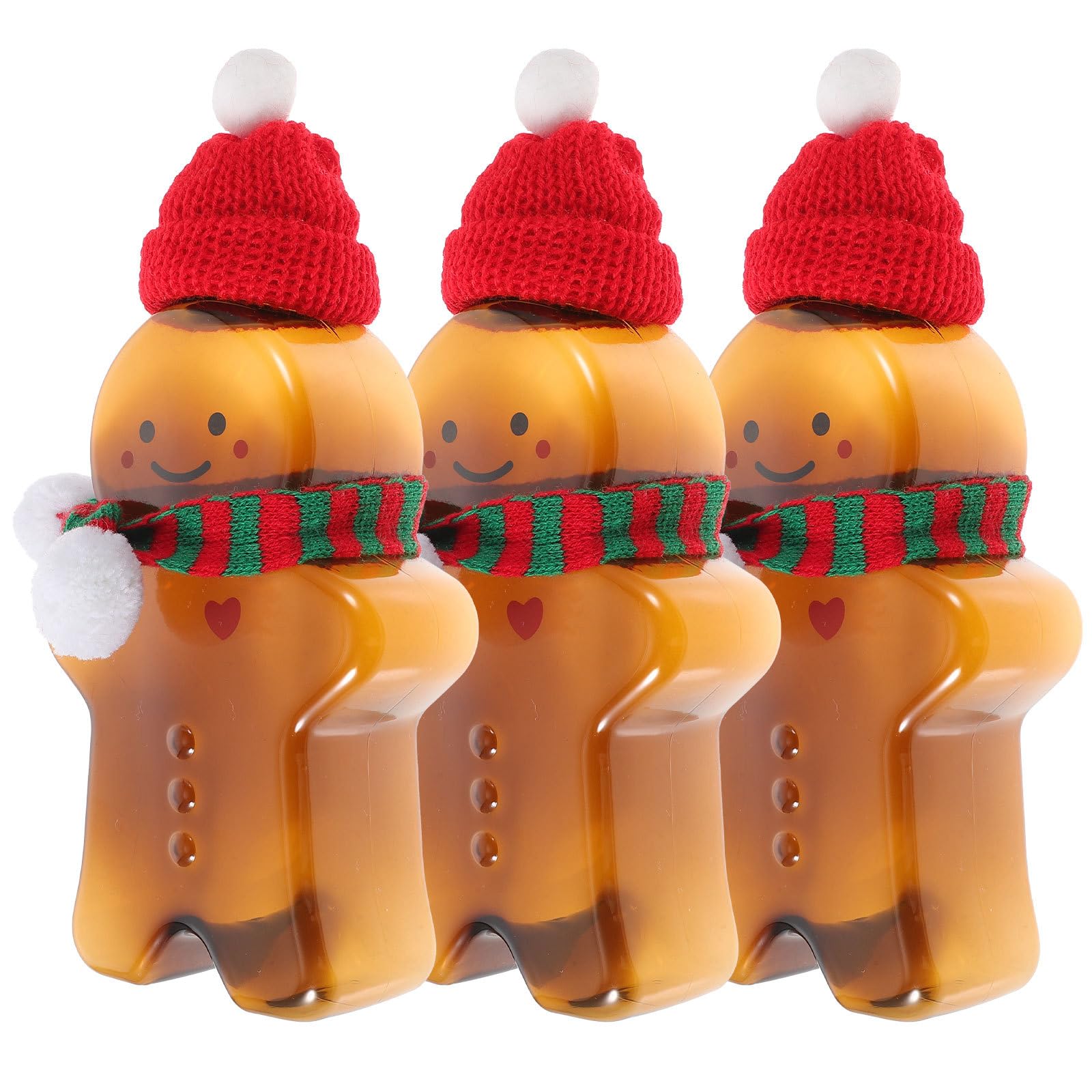Gadpiparty Bottles 3 Sets Christmas Juice Bottles With Hat and Scarf Christmas Gingerbread Man Drink Bottle Candy Jar Xmas Cookie Jars Christmas (Color 2) Bottle