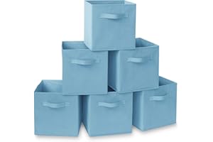 Casafield Set of 6 Collapsible Fabric Cube Storage Bins, Baby Blue - 11" Foldable Cloth Baskets for Shelves, Cubby Organizers & More
