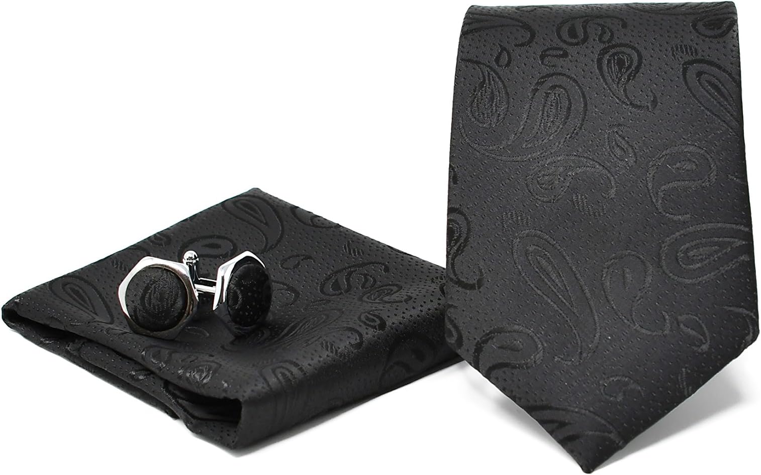 Sweet LeafTie Set with Paisley Pocket Square and Cufflinks for Men - 100% Silk Elegant Modern Gift Ideal Men for Birthday Wedding