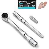 DURATECH 1/4" T-Handle Ratchet, Mini Ratchet Wrench with Hex Bit Extension | Compatible with Standard 1/4" Hex Bits or Sockets, Adapter Included, Portable and Versatile Repair Tool for Tight Spaces