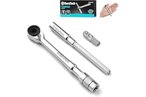 DURATECH 1/4" T-Handle Ratchet, Mini Ratchet Wrench with Hex Bit Extension and Adapter Set, Compatible with Standard 1/4" Hex Bits or Sockets, Portable and Versatile Repair Tool for Tight Spaces