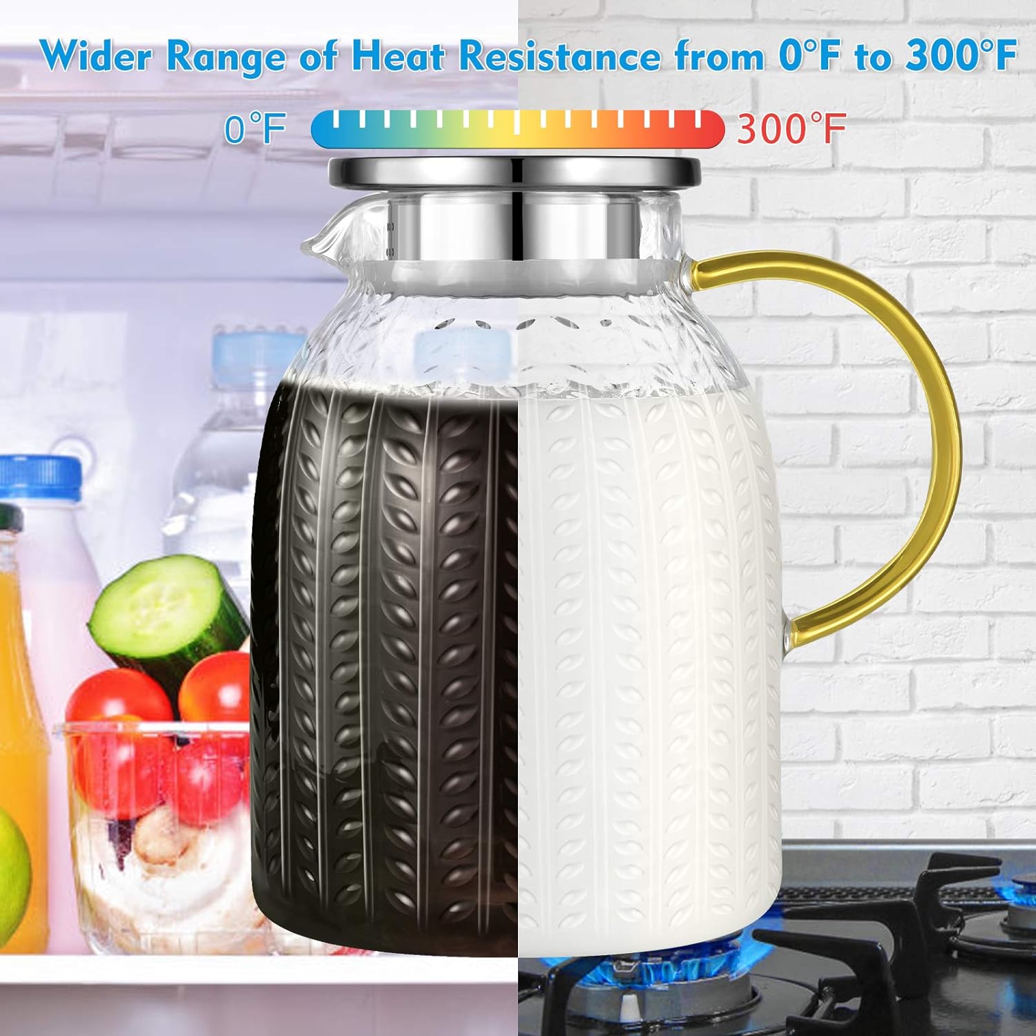 Aofmee Glass Water Jug, 1.8L Heat Resistant Pitcher with Lid for Fridge Milk, Juice, Ice Tea, Cold or Hot Beverages - Image 4