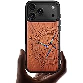 Carveit Magnetic Case for iPhone 17 Pro Case, Wood Artisan Engraved & Handmade Shell Inlaid, TPU Shockproof Cover, Compatible with MagSafe Wireless Chargers (The Incomplete Compass-Rosy)