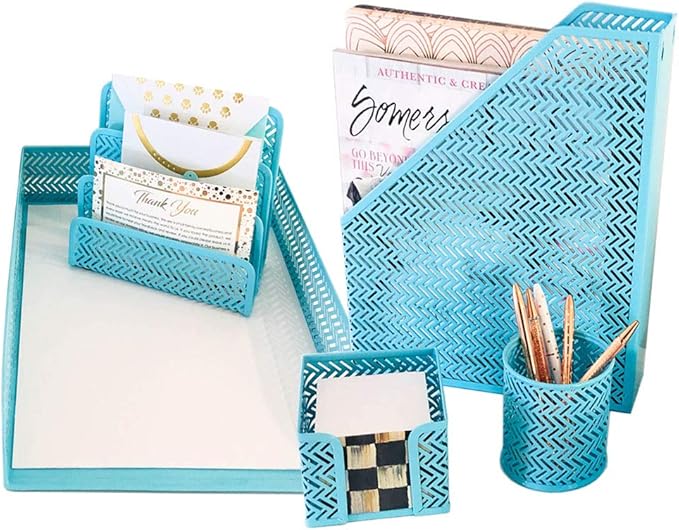 Teal Aqua Desk Organizer Office Desk Set 5 Desktop Accessories for Women