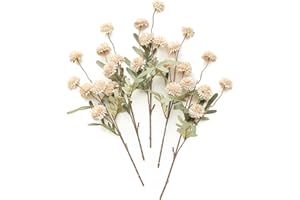 Floroom 5pcs Beige Faux Silk Mums Artificial Flowers, Bulk Fake Small Mini Chrysanthemums with Stems for DIY Champagne Wedding Centerpieces Floral Arrangements Vase Fillers Home Decorations