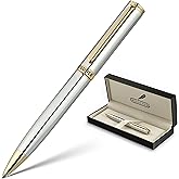 BEILUNER Silver Gold Gel Pen - Luxury Featuring sophisticated chrome finishes, with 24K Gold Accents, Best Pen Gift Set for Men & Women, Business Signature, Executive, Office Retractable Pens