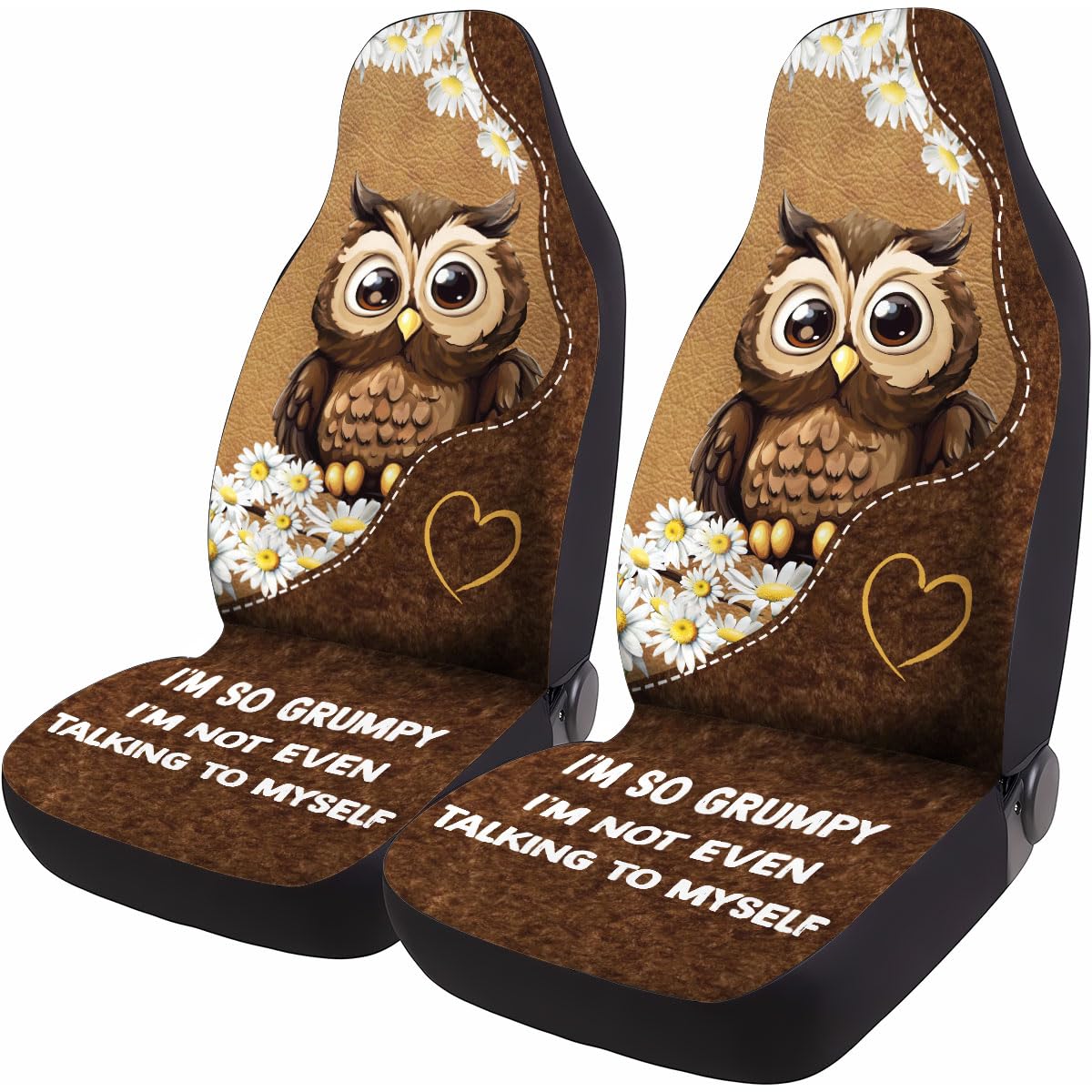 GENANY Owl I'm So Grumpy 2 Front Spring Car Seat Covers for Sedan Truck SUV, Car Gifts, Bucket Seat Cover, Protective Interior Accessory, Spring Car Decor Image