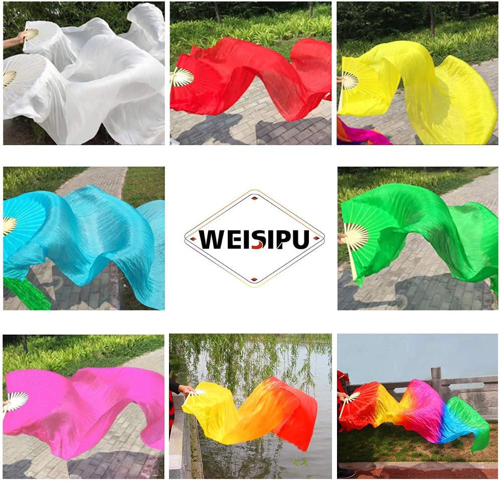 WEISIPU 1.8m Artificial Silk Belly Dance Handmade Bamboo Fans Veils Right Hand (Green) : Sports & Outdoors