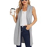 Moss Rose Women's Long Knit Cardigan Vest Casual Sleeveless Open Front Draped Duster Vest (Available in Plus Size)