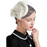 Z&X British Vintage Wool Felt Pillbox Hat Ladies Church Derby Winter Fascinator Hat Veil Flower Fedoras