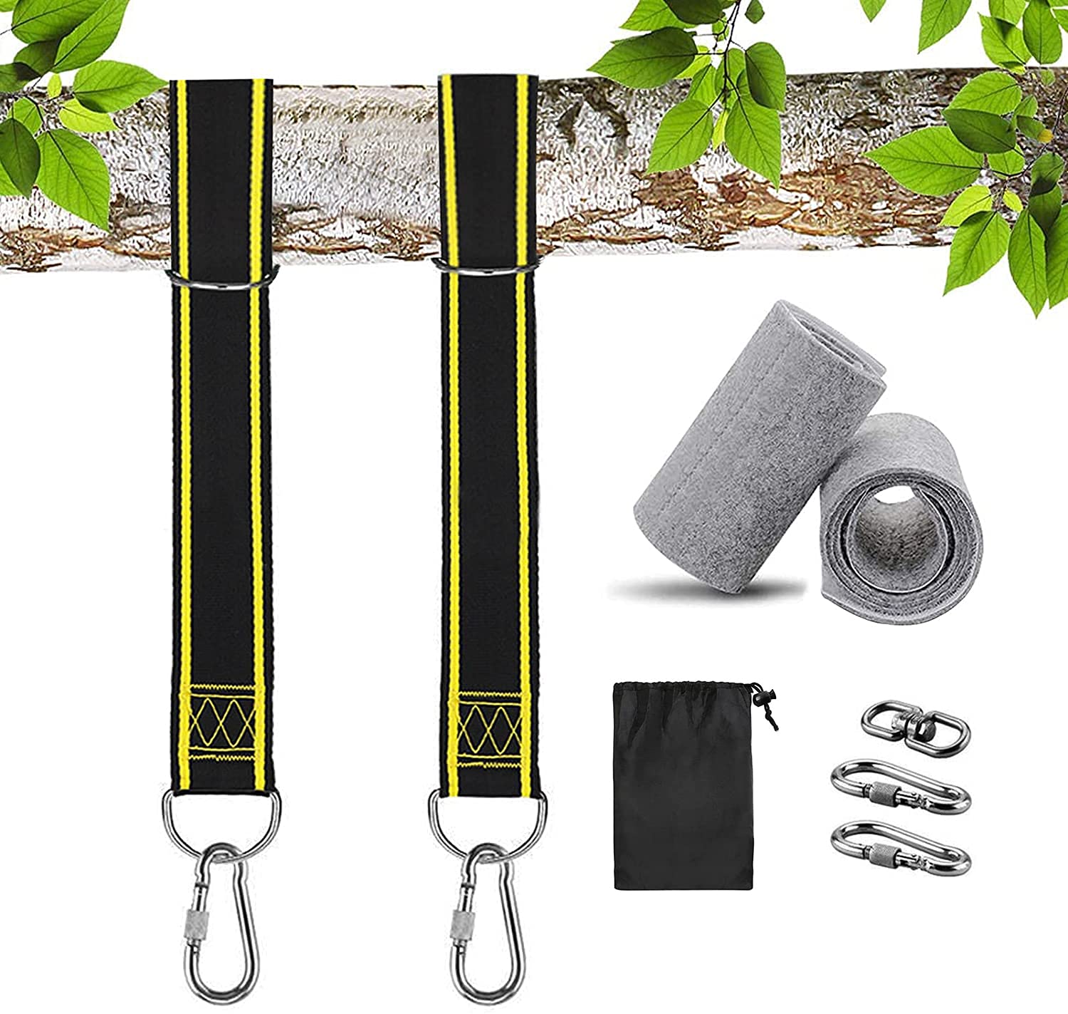 Namvo Tree Swing Straps Hanging Straps Kit Holds 300KG, Ultra Strong 1.5M/5ft Swing Hanging Strap With Safer Lock Snap Carabiner Hooks and Tree Protection Pads for Patio Hammocks and Swings