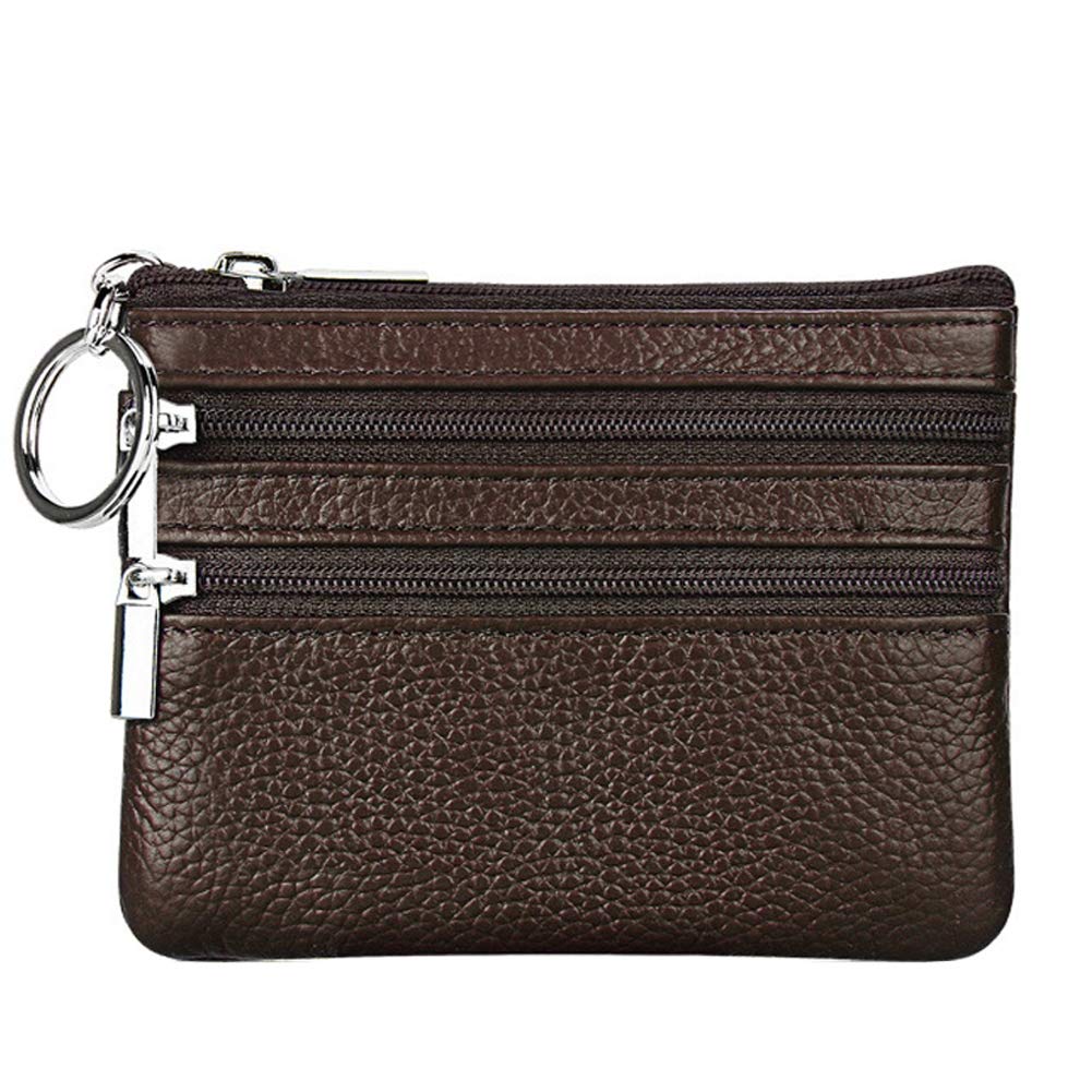 Women's Genuine Leather Coin Purse Mini Pouch Change Wallet with Keychain,coffee