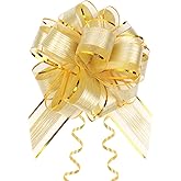 JOYIT 10 Pack Large Pull Bows 6 Inch - Big Gold Bows for Gift Wrapping, Ribbon Pull Bows for Mother's Day, Wedding Baskets Birthdays Gift